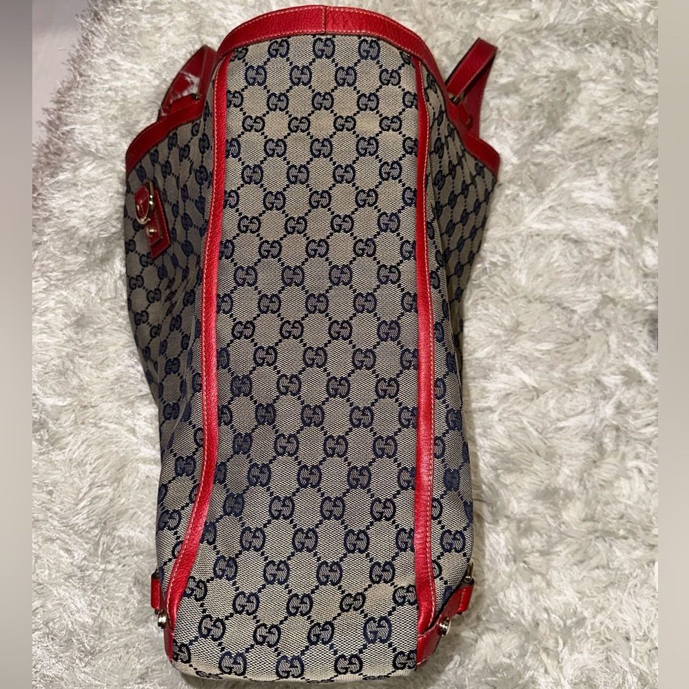 Vintage Gucci Large Abbey D Ring Tote - Red/Navy Blue - Picture 9 of 16
